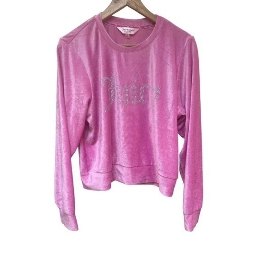 Juicy Couture Pink Velour Tracksuit Set Rhinestone‎ Logo Sweatshirt Pants Women - Picture 4 of 7